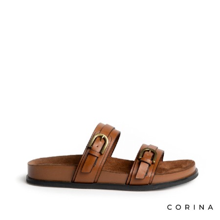 Sandalia camel con correas y hebillas