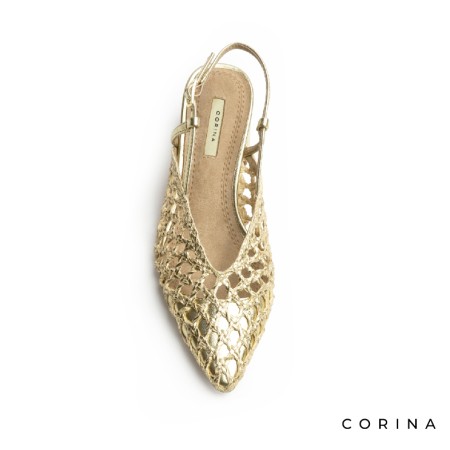 Zapato punta fina dorado Corina