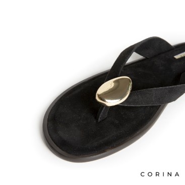 Sandalia plana dedo mujer con detalle metálico