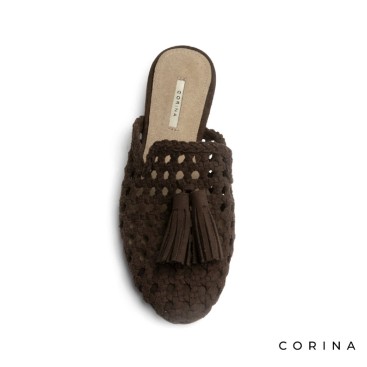 Mule plano marrón mujer estilo trenzado