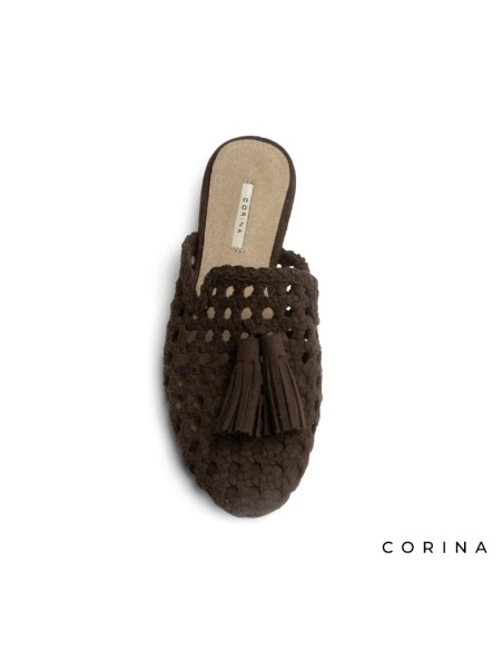 Mule plano marrón mujer estilo trenzado