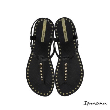 sandalias ipanema negras de dedo con tachuelas doradas
