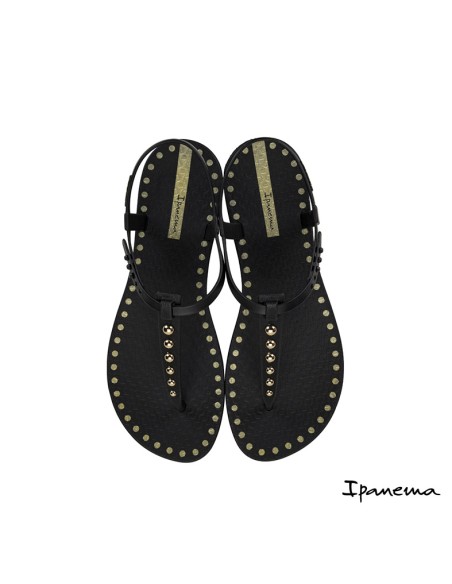 sandalias ipanema negras de dedo con tachuelas doradas