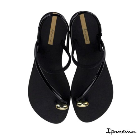 sandalias de dedo ipanema negras con anillo dorado