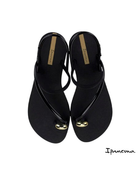 sandalias de dedo ipanema negras con anillo dorado