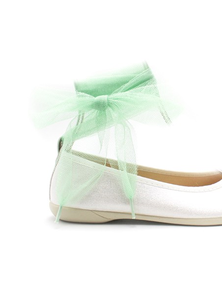 lazo de tul verde para zapatos de niña