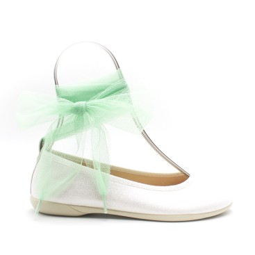 lazo tul verde para zapatos comunión niña