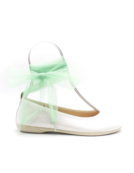lazo tul verde para zapatos comunión niña