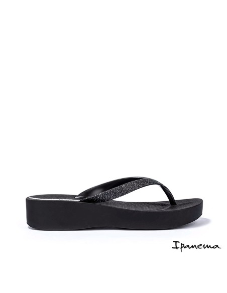 chanclas con cuña ipanema mesh plat fem negras glitter