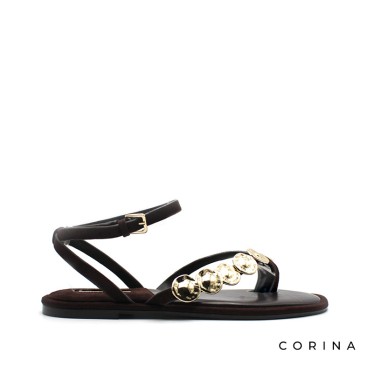 sandalias planas monedas corina marron mujer
