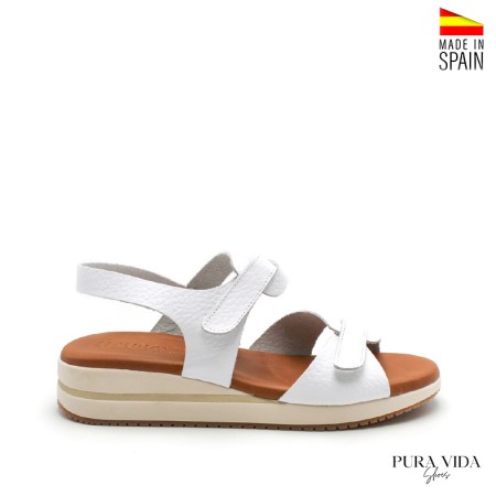 sandalia blanca mujer cuña goma comodidad