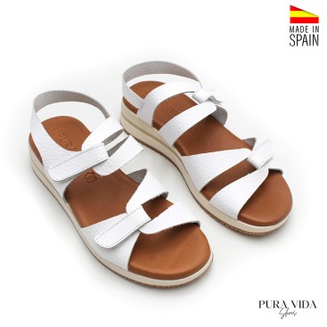 sandalias piel blancas con doble velcro mujer