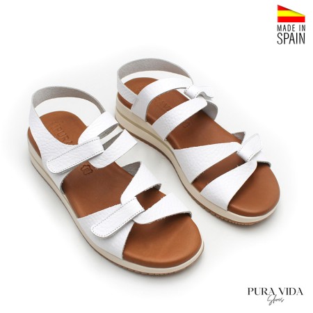 sandalias piel blancas con doble velcro mujer