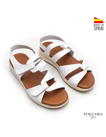 sandalias piel blancas con doble velcro mujer