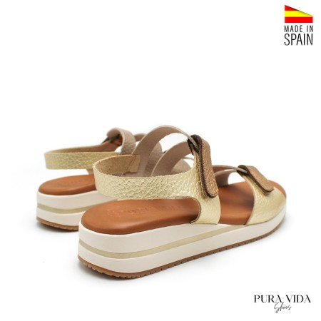sandalia dorada mujer cómoda con velcros