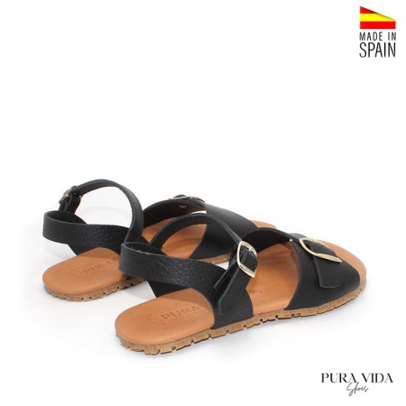 sandalia barefoot negra mujer piel puntera ancha