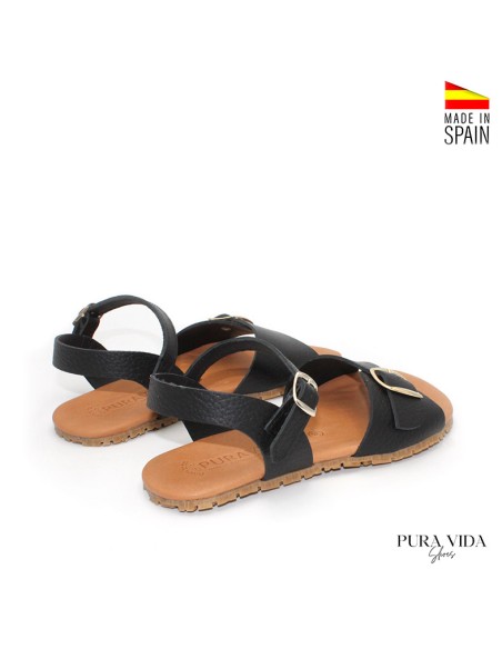 sandalia barefoot negra mujer piel puntera ancha