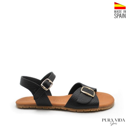 sandalia minimalista mujer negra suela flexible