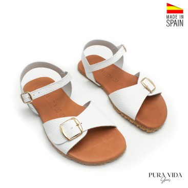 sandalias barefoot mujer blancas piel hebillas