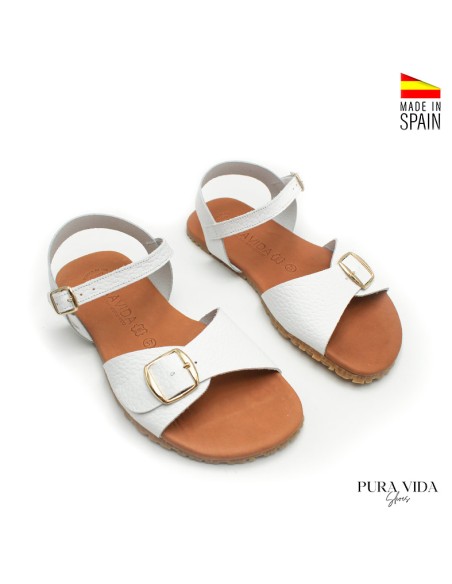 sandalias barefoot mujer blancas piel hebillas