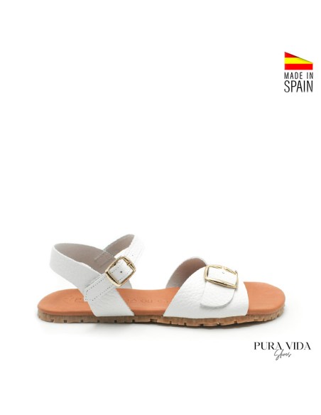 sandalia plana blanca mujer barefoot piel