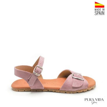 sandalia barefoot mujer hebilla piel