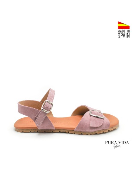 sandalia barefoot mujer hebilla piel