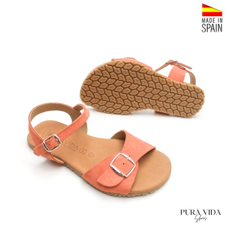 sandalia plana barefoot mujer piel coral