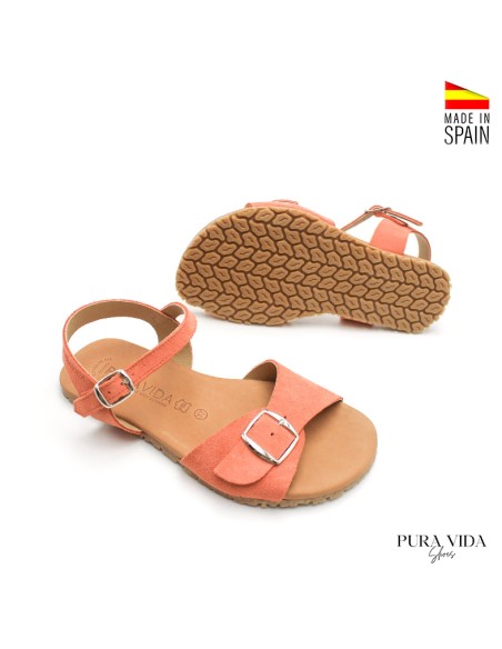 sandalia plana barefoot mujer piel coral