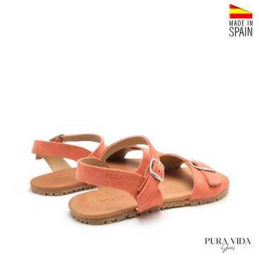sandalia barefoot mujer coral doble hebilla