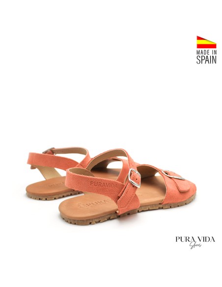sandalia barefoot mujer coral doble hebilla