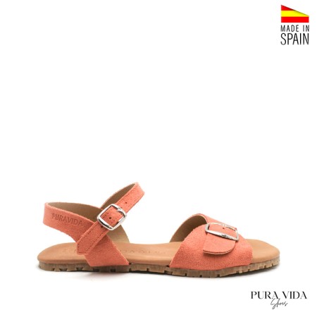 sandalia minimalista mujer coral puntera ancha