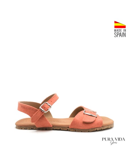 sandalia minimalista mujer coral puntera ancha