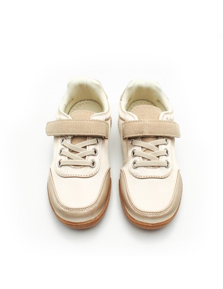 zapatillas niña raso dorado suela goma