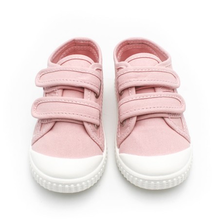 zapatilla tela rosa infantil puntera goma