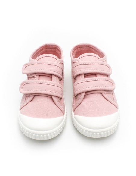 zapatilla tela rosa infantil puntera goma