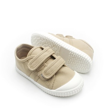 zapatillas lona velcro niños color arena