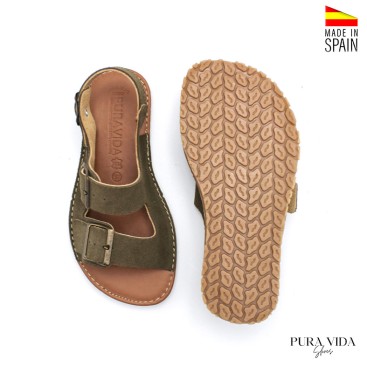 sandalia mujer respetuosa verde piel serraje pura vida