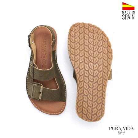 sandalia mujer respetuosa verde piel serraje pura vida