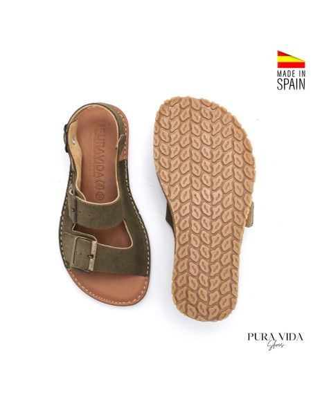sandalia mujer respetuosa verde piel serraje pura vida