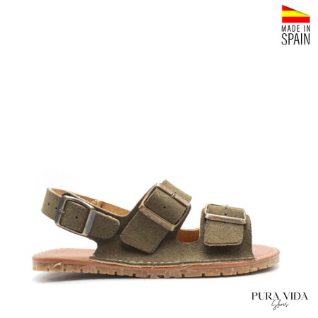 sandalia barefoot mujer verde hebillas ajustables