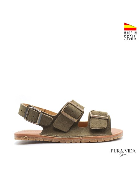 sandalia barefoot mujer verde hebillas ajustables
