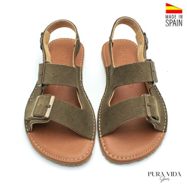 sandalia mujer verde hebillas ajustables calzado barefoot