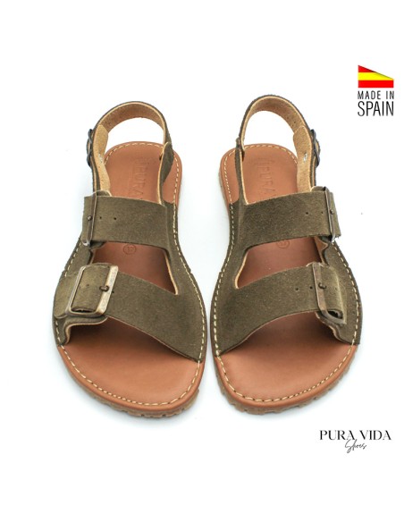 sandalia mujer verde hebillas ajustables calzado barefoot