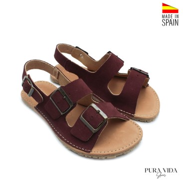 sandalias respetuosas mujer burdeos piel serraje