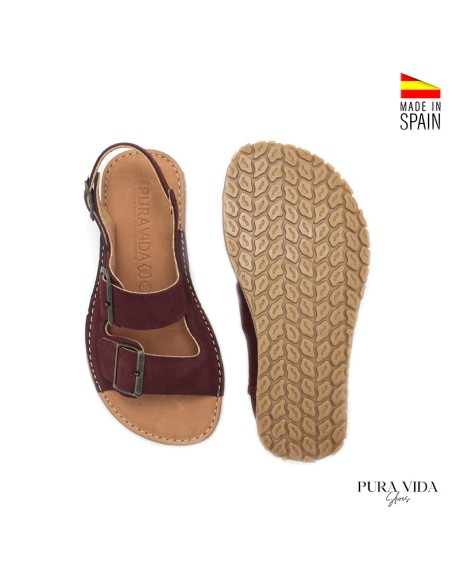 sandalias barefoot mujer burdeos hebillas ajustables