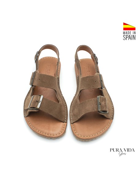 sandalia barefoot mujer taupe piel serraje