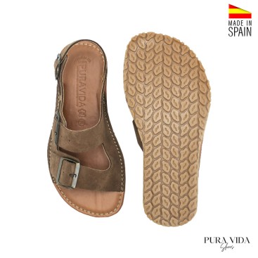 sandalia respetuosa mujer piel taupe pura vida hebillas