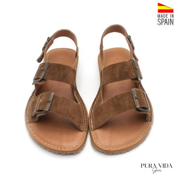 sandalias mujer horma ancha marrón piel