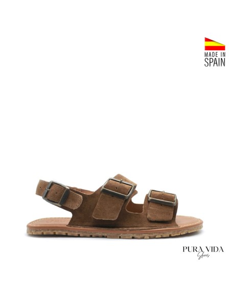 sandalias planas anchas mujer marrón piel serraje